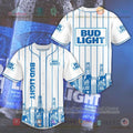HOT Bud Light Beer Blue striped Baseball Jersey Shirt