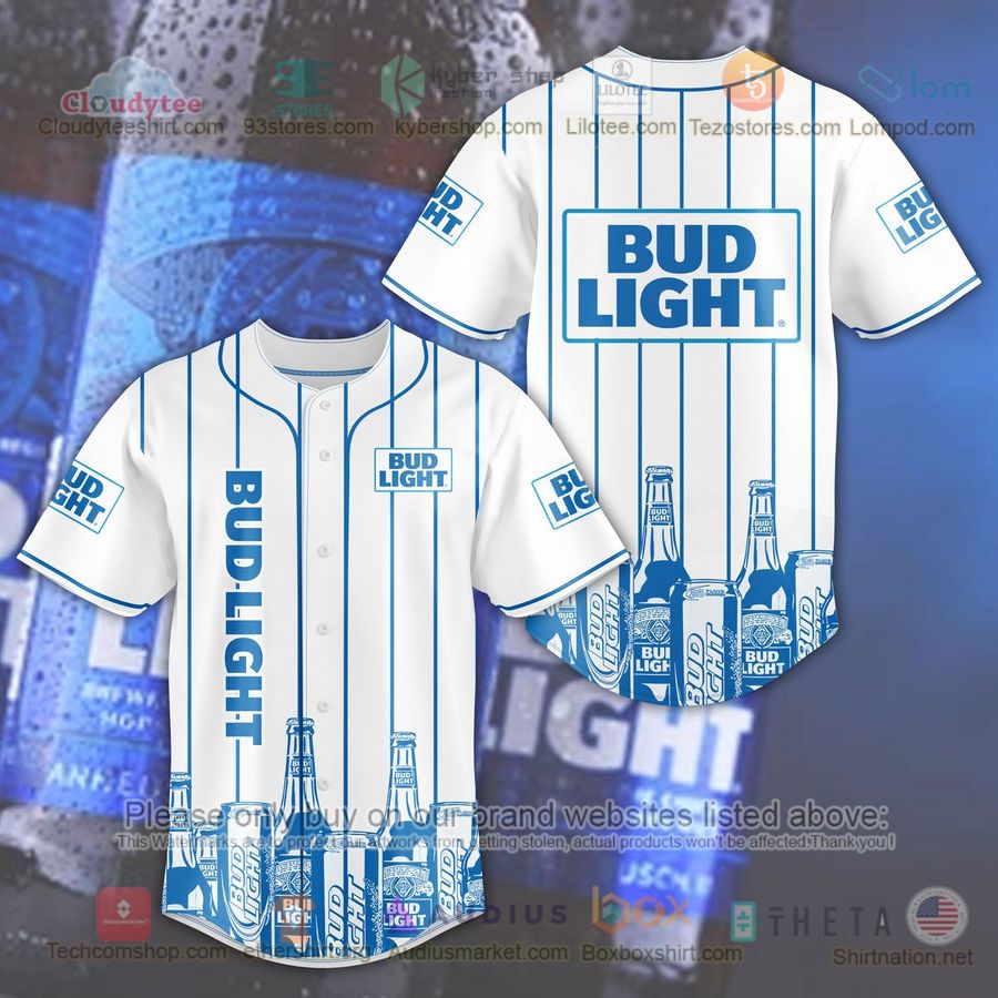 HOT Bud Light Beer Blue striped Baseball Jersey Shirt