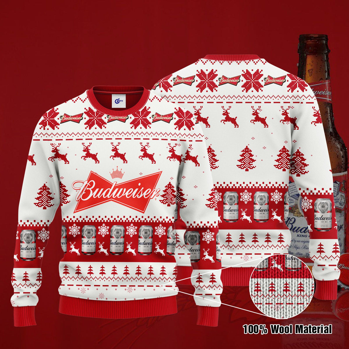 Budweiser 3D Print Ugly Christmas Sweater, Hoodie, Zip Hoodie, Bomber Jacket