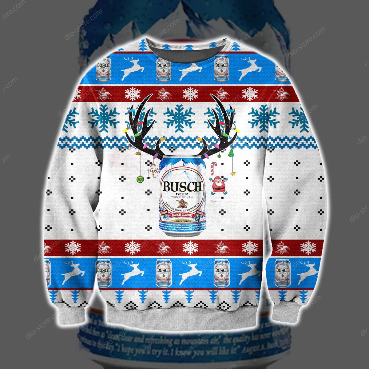Busch Beer Knitting Pattern 3D Print Ugly Christmas Sweater