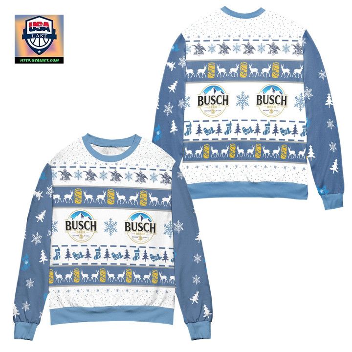 Busch Beer Snowflake Socks Pattern Ugly Christmas Sweater Blue White