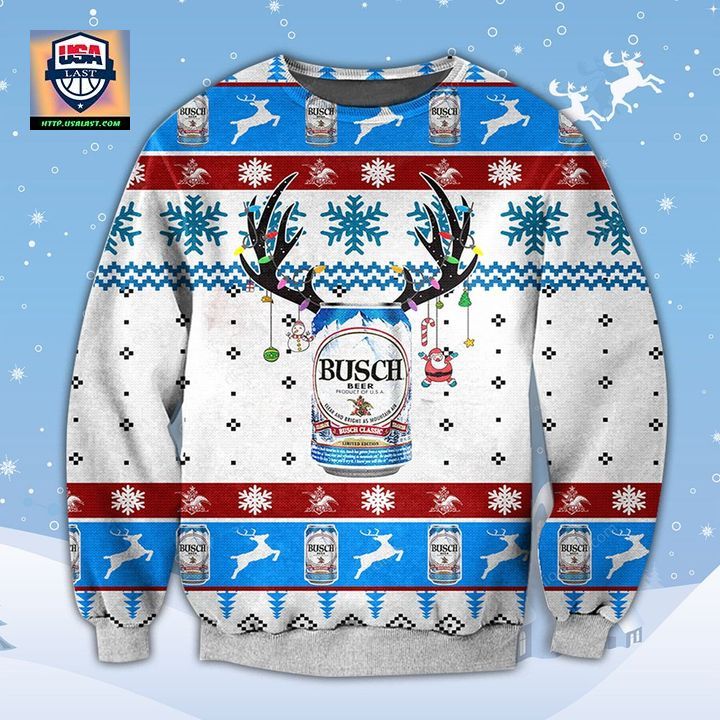 Busch Beer White Ugly Christmas Sweater
