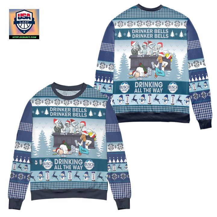 Busch Light Drinker Bell Drinker Bell Ugly Christmas Sweater Blue
