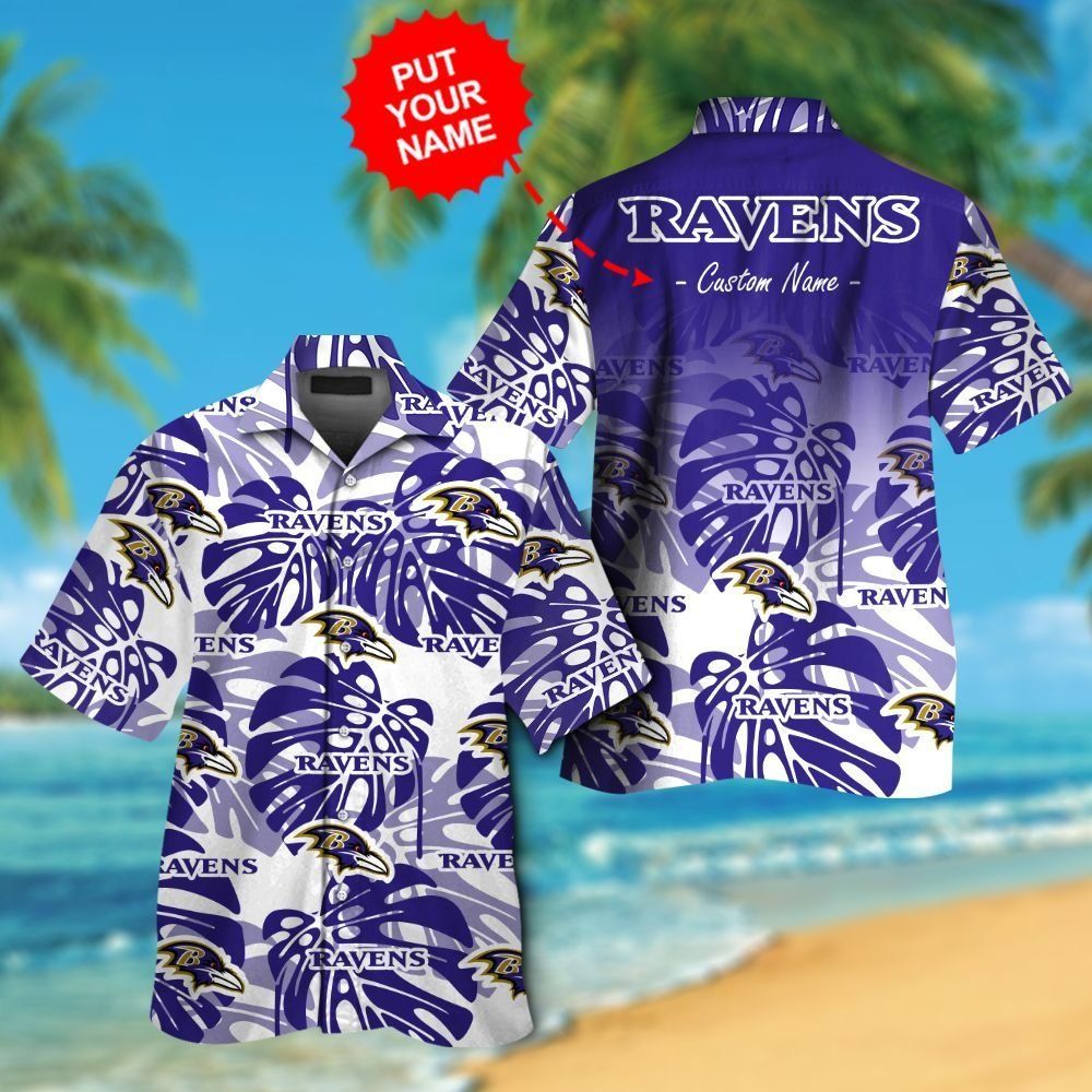 Button Up Baltimore Ravens Short Sleeve Tropical Hawaiian Shirt