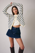 Round Neck Long Sleeve Stripe Cardigan