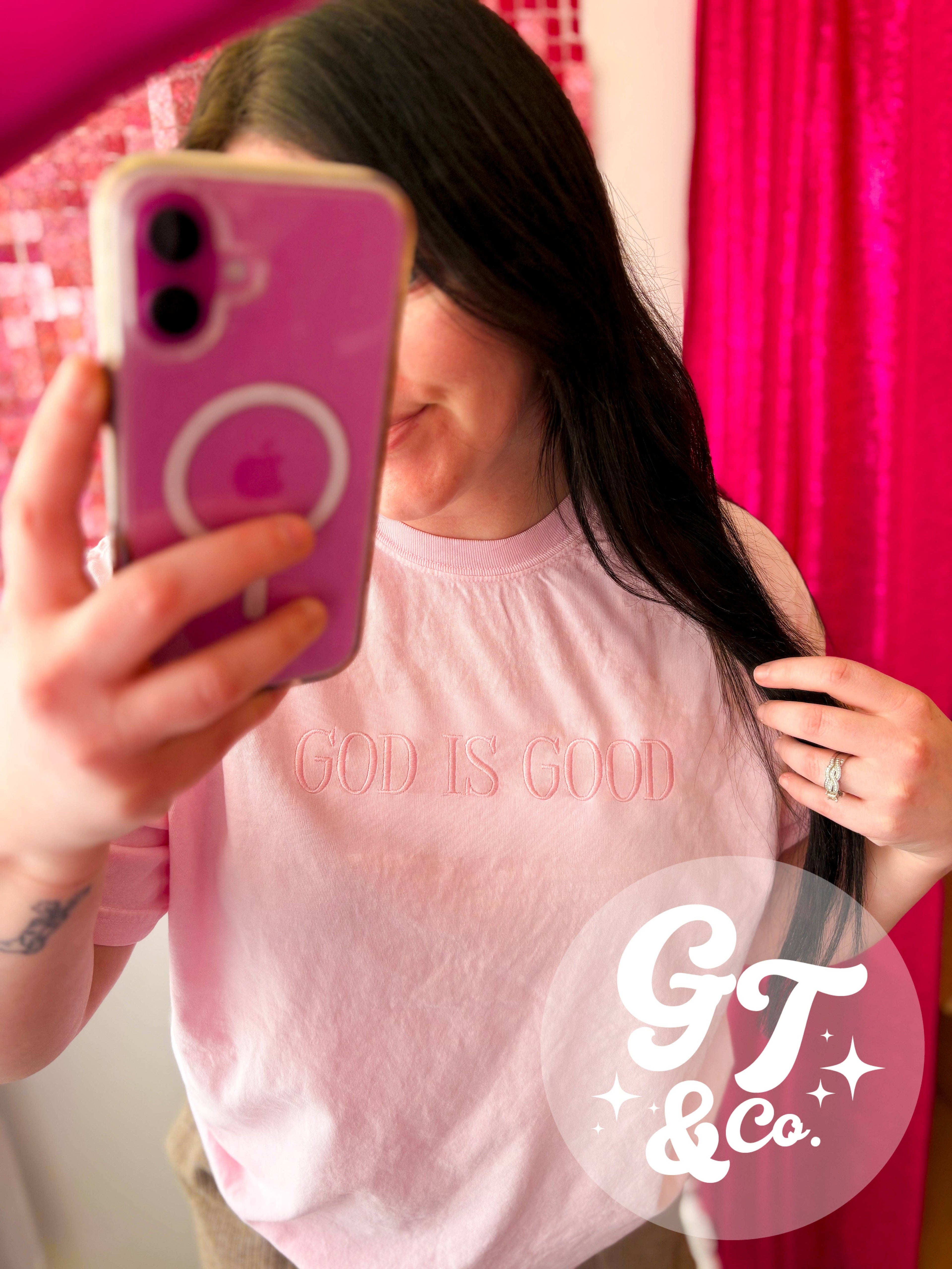God Is Good Embroidered Tee – Pastel Christian Boutique Shir