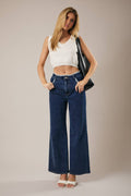 High Waist Edge Trim Detailed Wide Leg Jeans