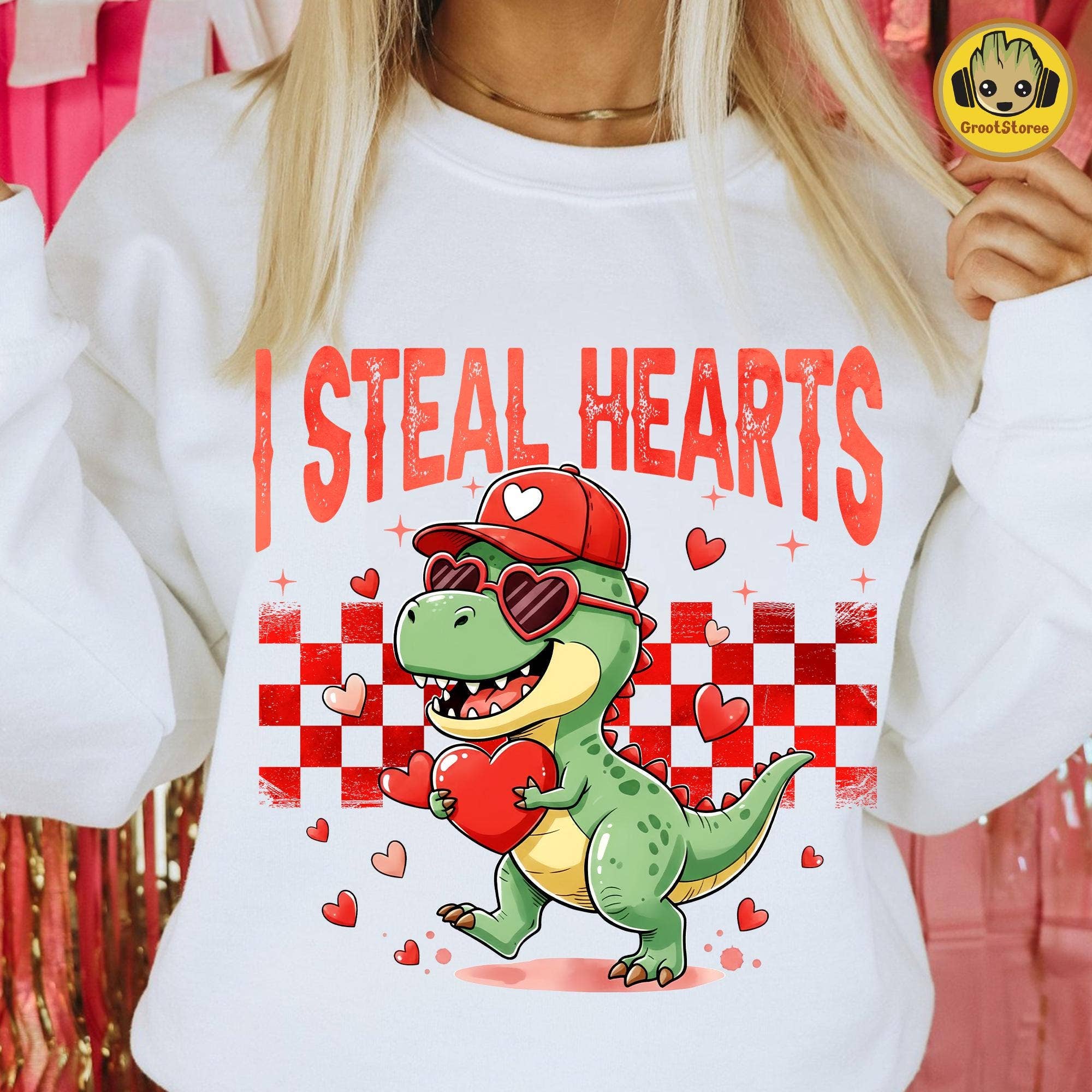 Dinosaur Love Checkered Shirt For Valentine's Day