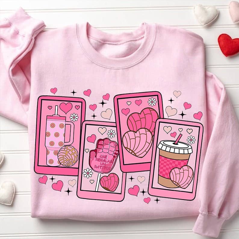 Valentine's Day Sweatshirt Cafecito Y Chisme, Concha, Candy