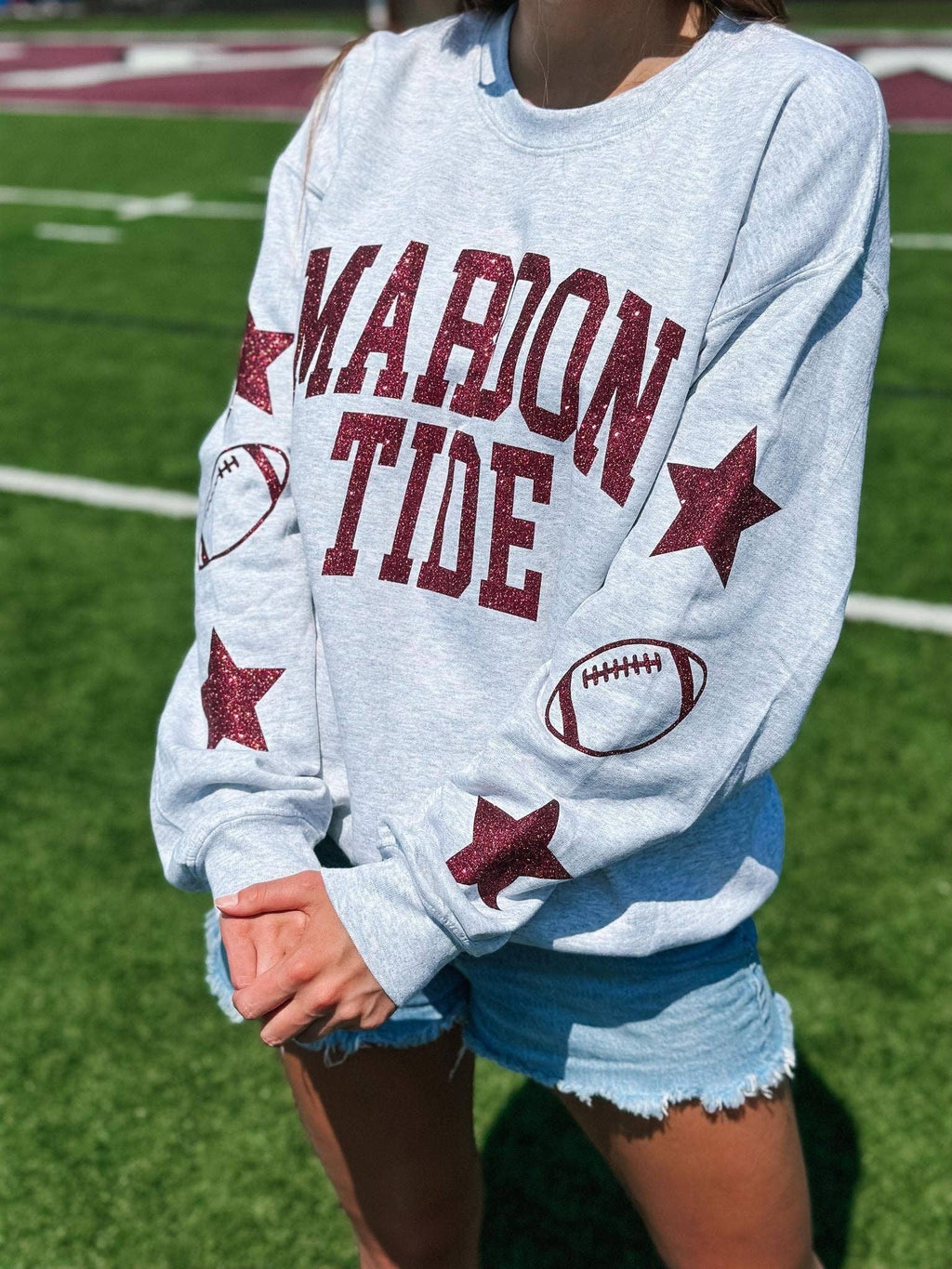 School Football Custom Sleeve Glitter Sweatshirt