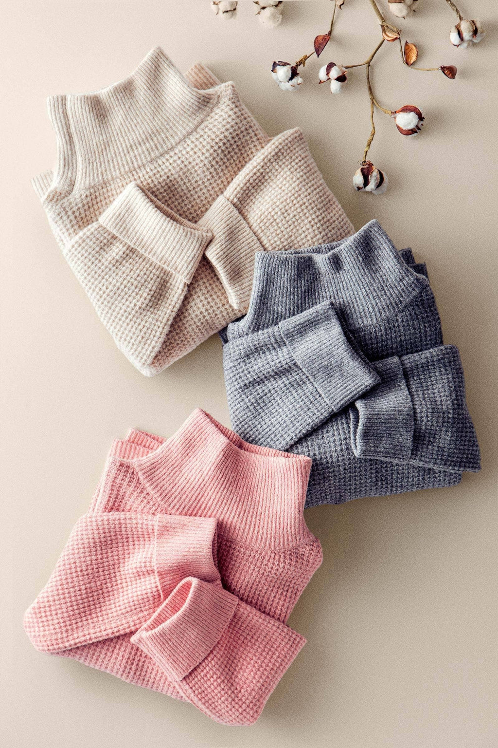 Relaxed Waffle Knit High Neck Sweater