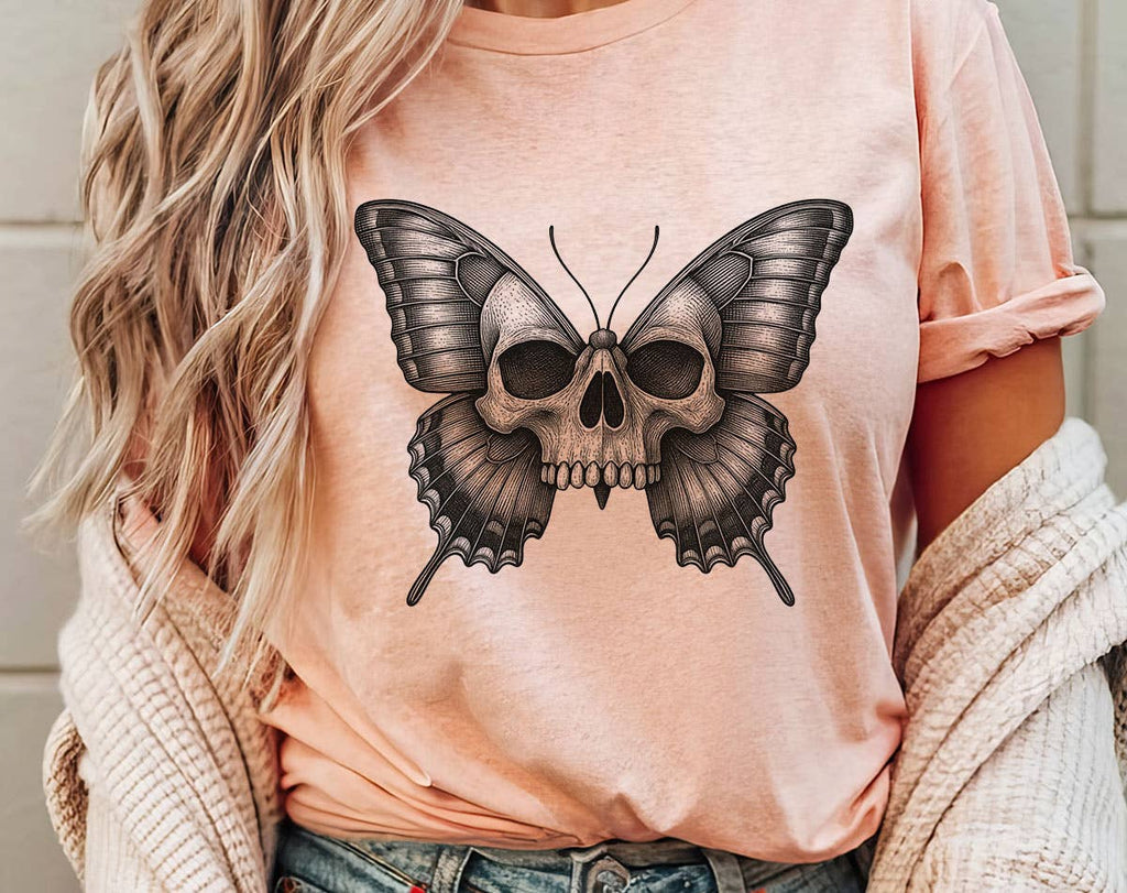 Skull Butterfly Gothic Horror Art Moth T-Shirt