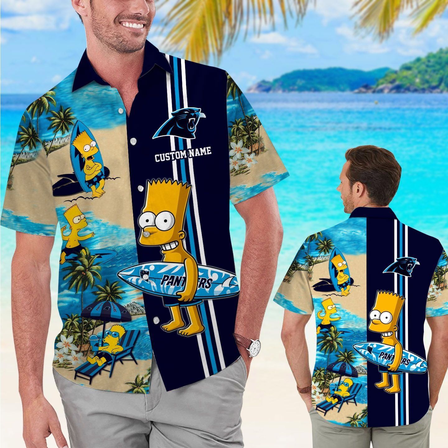 Carolina Panthers Simpsons Name Personalized Short Sleeve Tropical Hawaiian Shirt