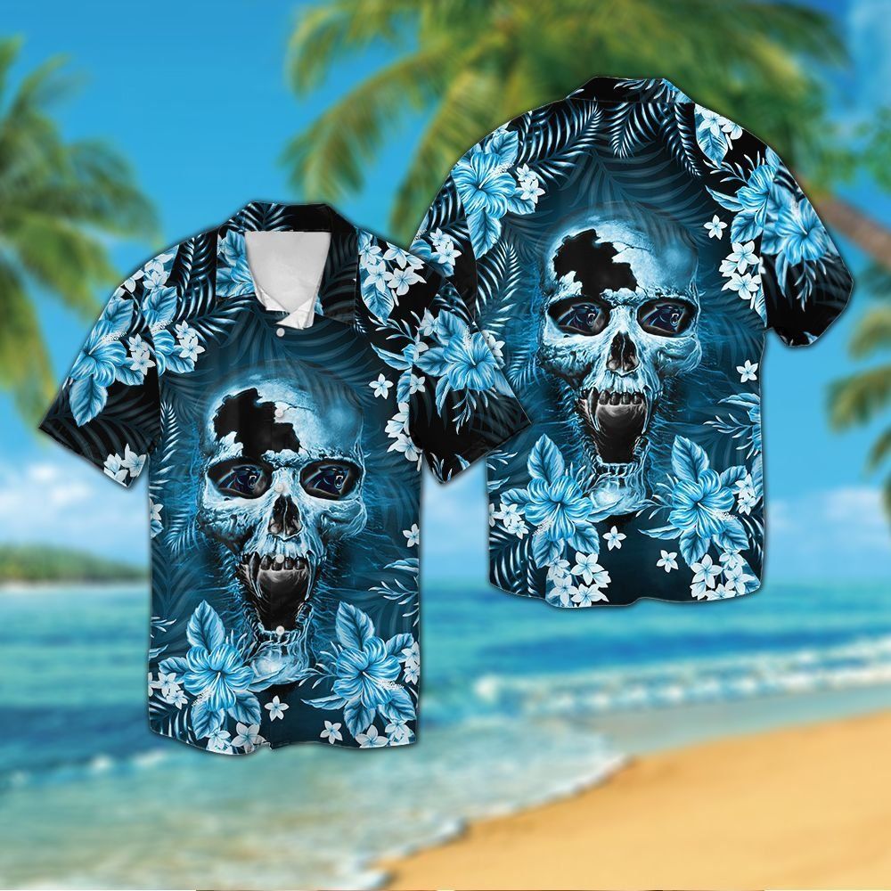 Carolina Panthersskull Short Sleeve Button Up Tropical Hawaiian Shirt VER01