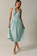 Halter Neck Sleeveless Fit & Flare Stripe Midi Dress