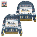 Cerveza Modelo Since 1925 Reindeer Pattern Ugly Christmas Sweater White Blue