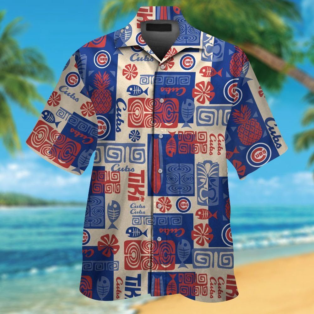 Chicago Cubs Short Sleeve Button Up Tropical Hawaiian Shirt VER08