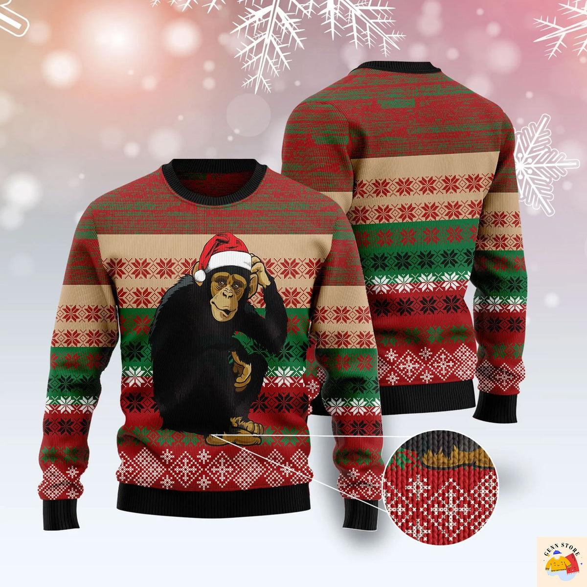 Chimpanzee Ugly Christmas Sweater