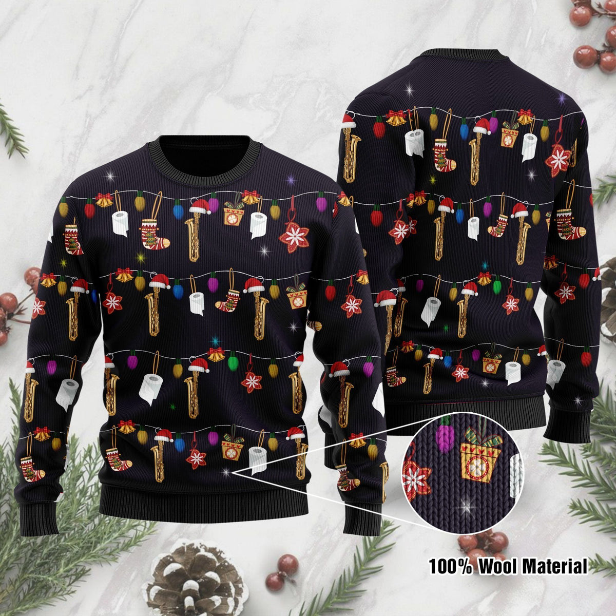 Christmas Saxophone Ugly Christmas Sweater For Saxophone Lovers On Christmas Days