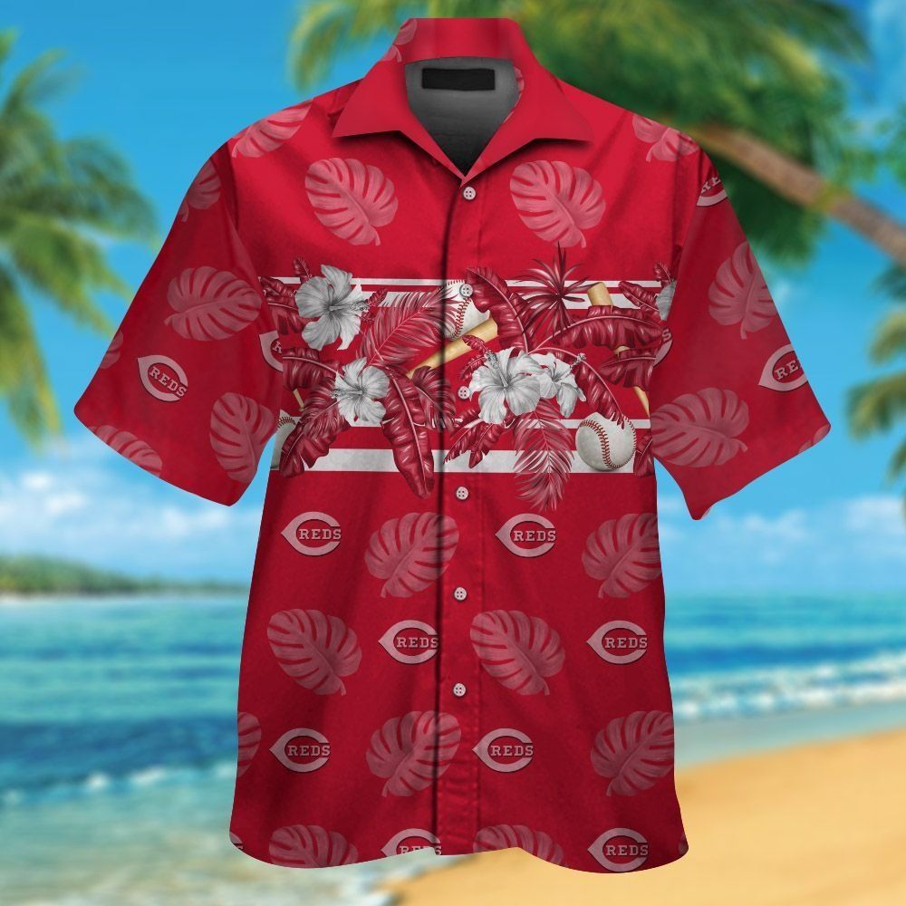 Cincinnati Reds Short Sleeve Button Up Tropical Hawaiian Shirt VER03