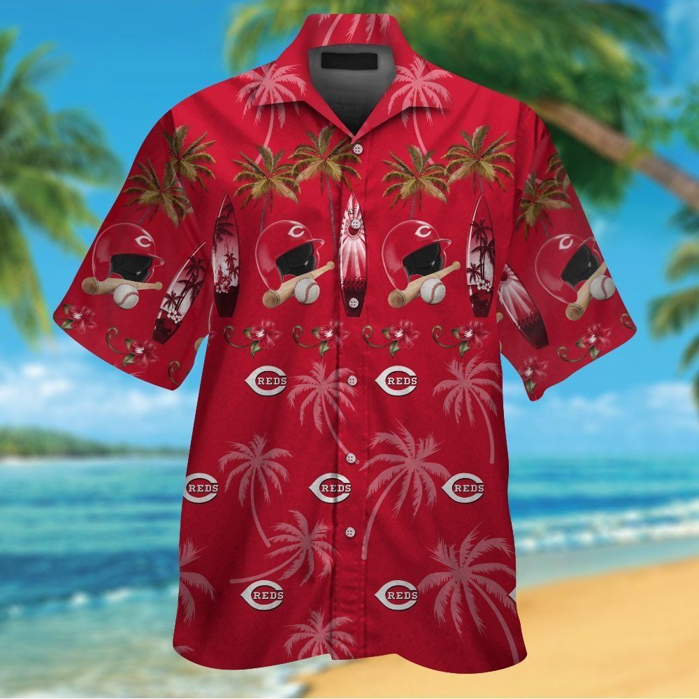 Cincinnati Reds Short Sleeve Button Up Tropical Hawaiian Shirt VER05