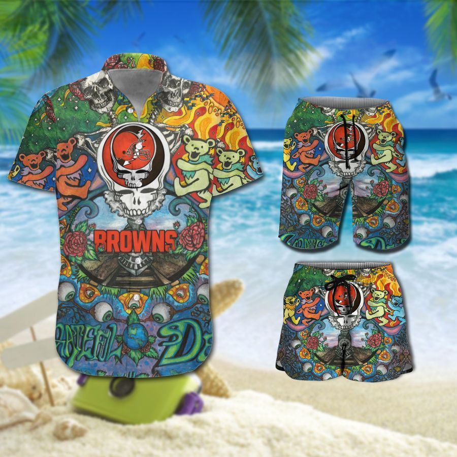 Cleveland Browns Grateful Dead Hawaiian Ensemble Shirt Short