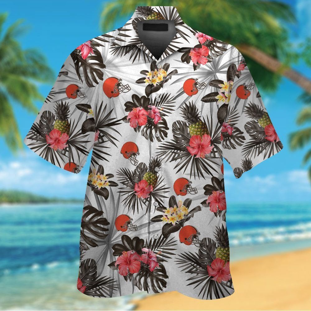 Cleveland Browns Short Sleeve Button Up Tropical Hawaiian Shirt VER021