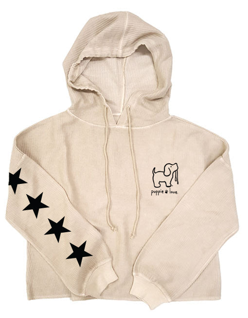 STARRY CORDUROY CROPPED HOODIE, OATMEAL