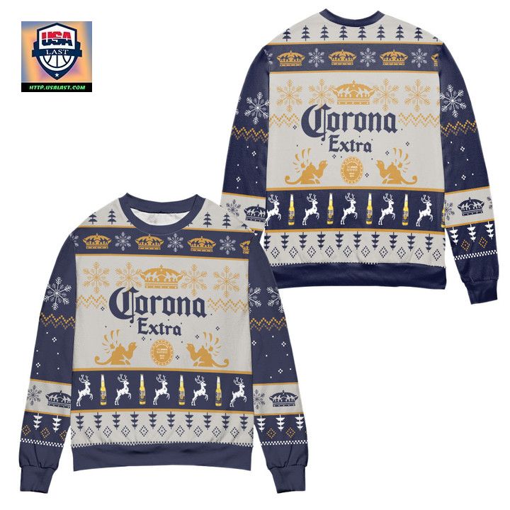 Corona Extra Snowflake Reindeer Pattern Ugly Christmas Sweater