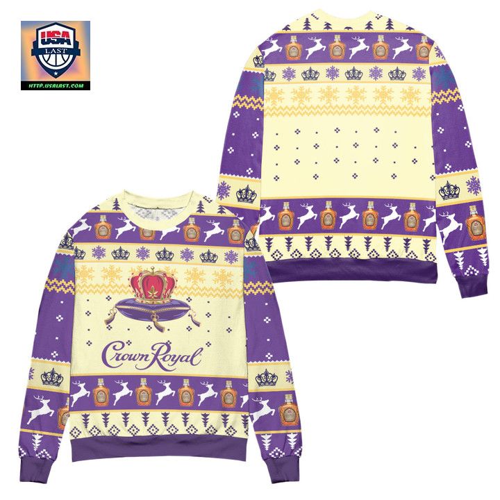 Crown Royal Logo Snowflakes Ugly Christmas Sweater Purple Beige