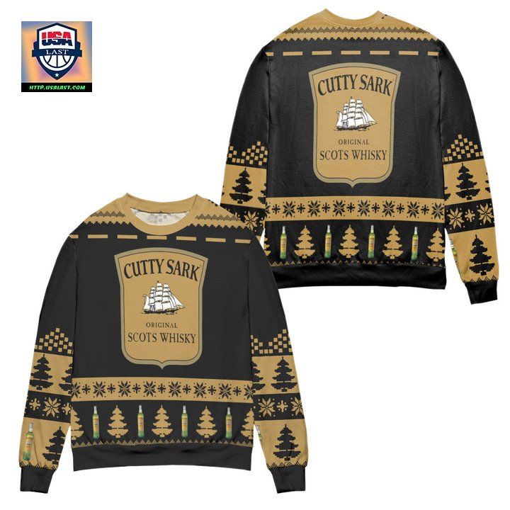 Cutty Sark Scotch Whisky Ugly Christmas Sweater Black Brown