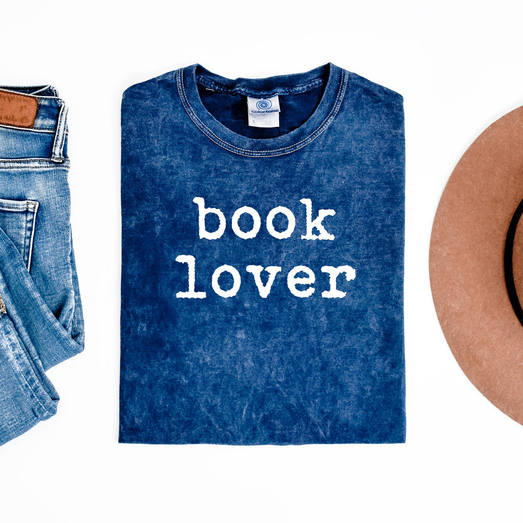 Book Lover Navy Mineral Wash Shirt, Book Lover Graphic Tee