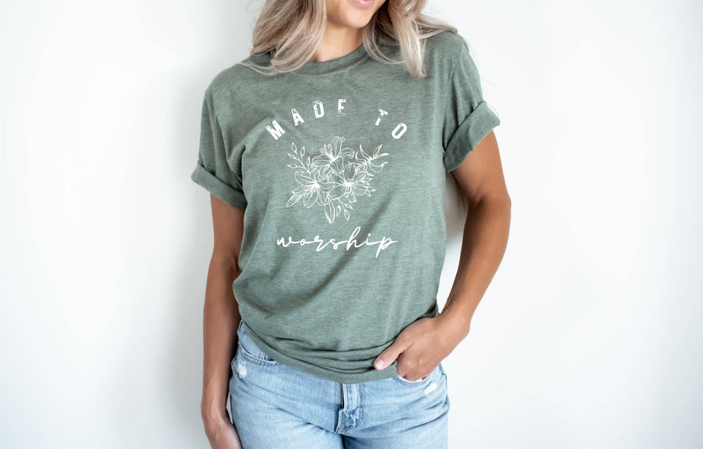 Olive Made To Worship Tultex Vintage Faith Based Graphic Tee