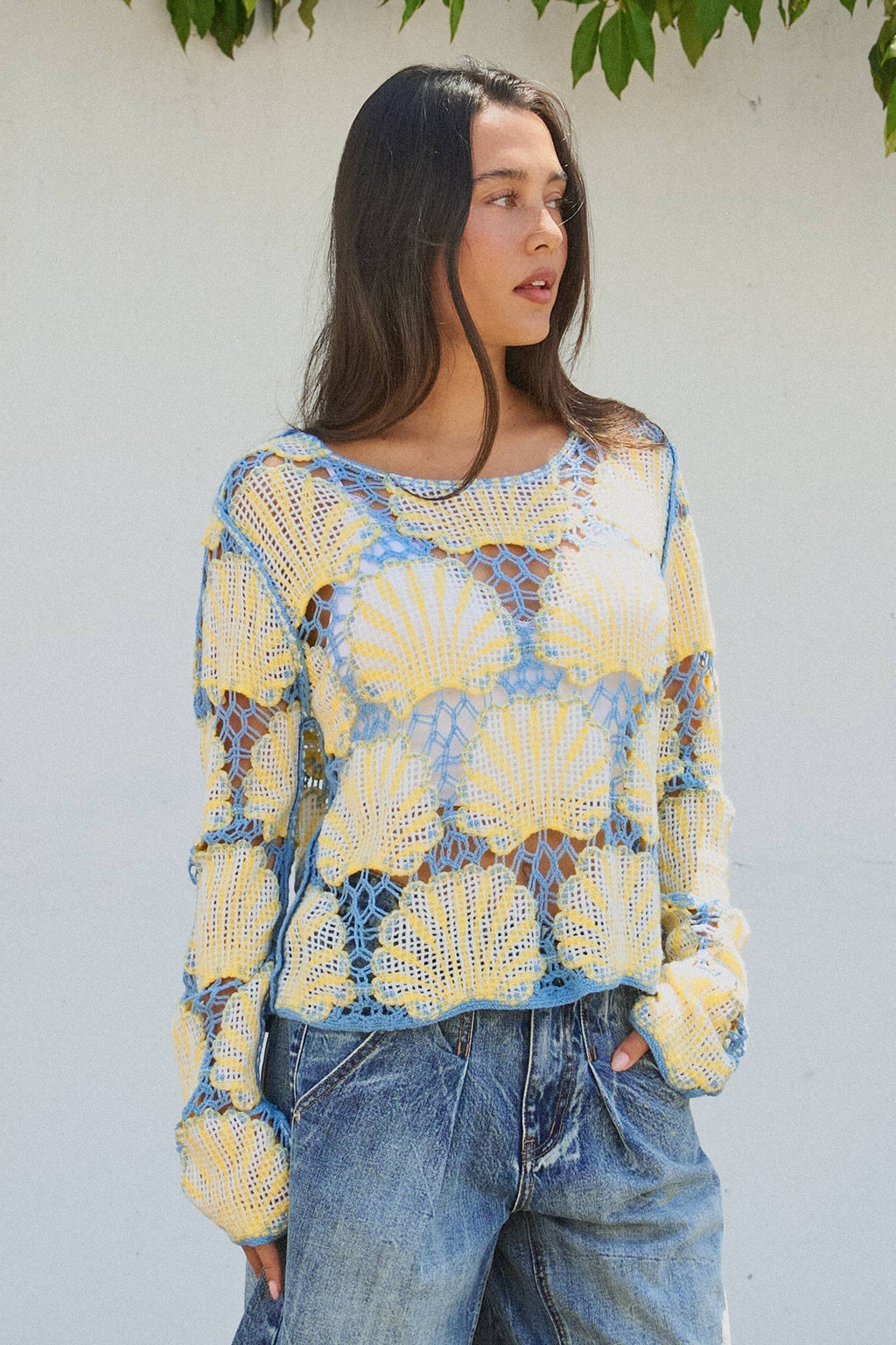 Crochet Lace Seashell Scalloped Knit Top