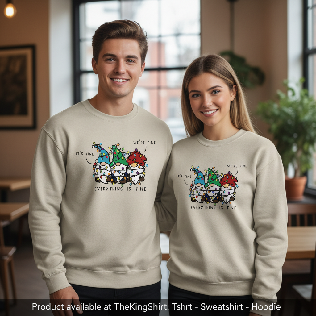 Everything's Fine Gnome Sweatshirt Funny Christmas Sweatshir