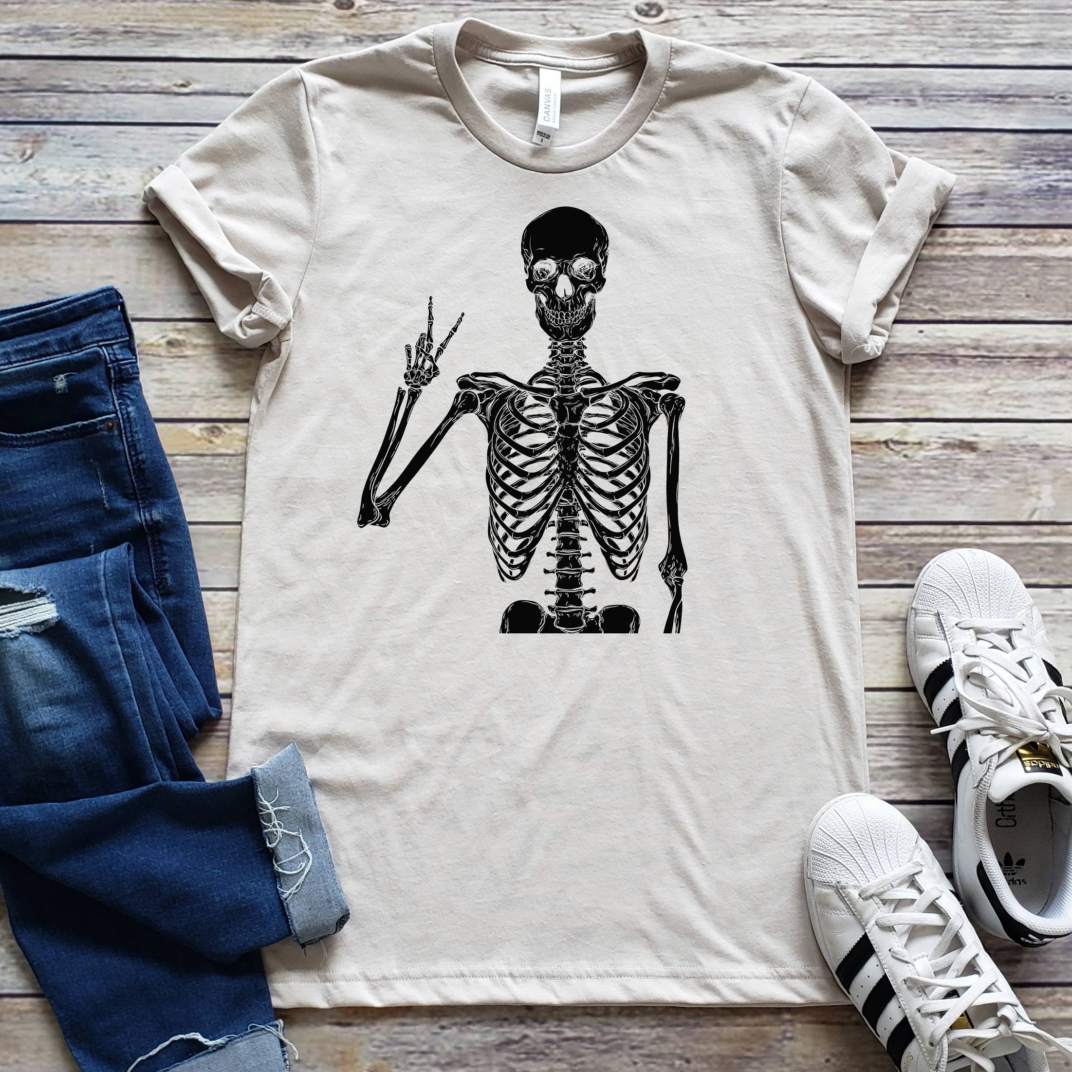 Skeleton Peace Sign Tee | Halloween | Sizes XS-2XL