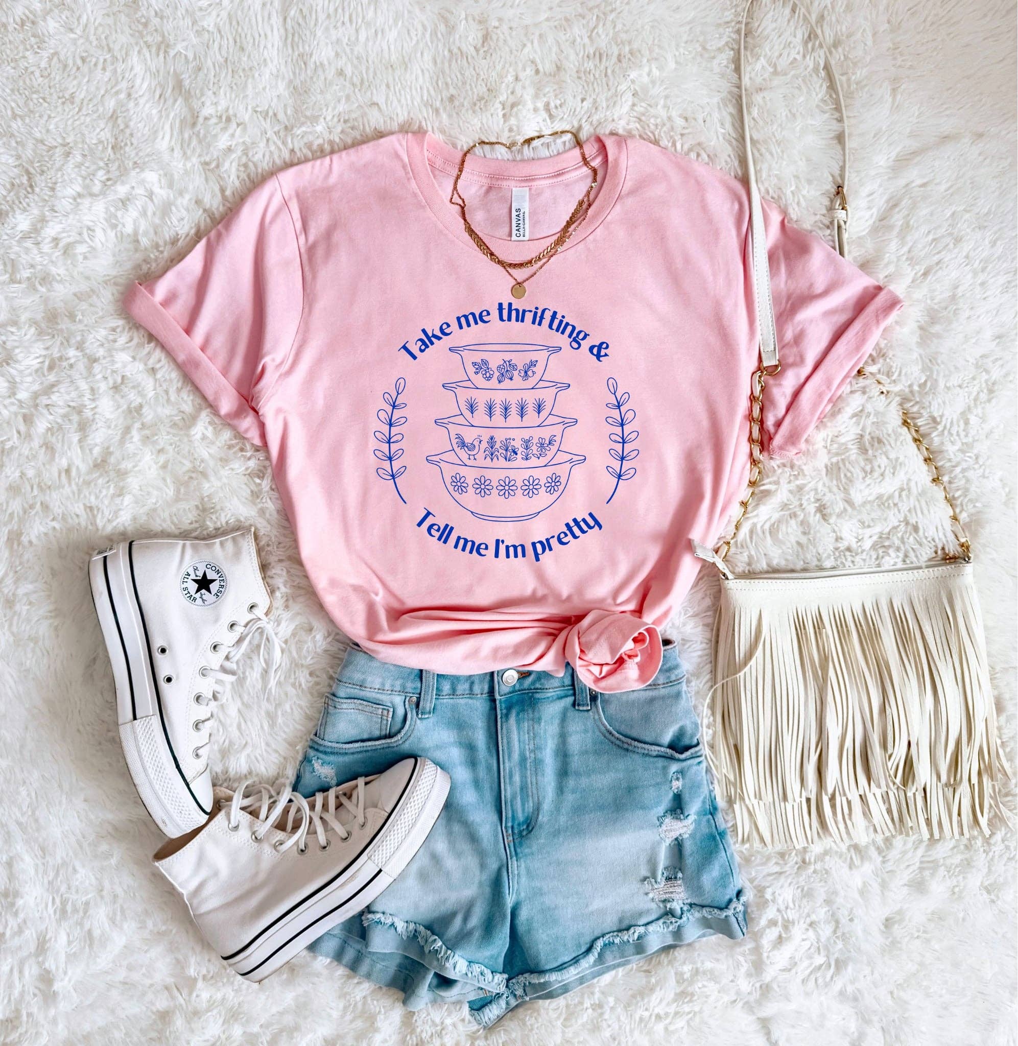 Take Me Thrifting Vintage Collage Pink Bella Graphic Tee