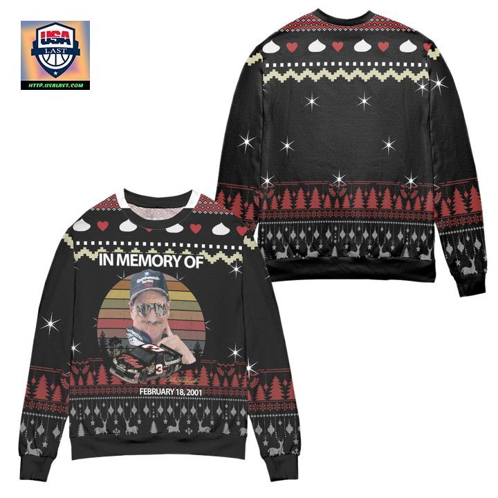 Dale Earnhardt In Memory Of February 18 2001 Ugly Christmas Sweater Black