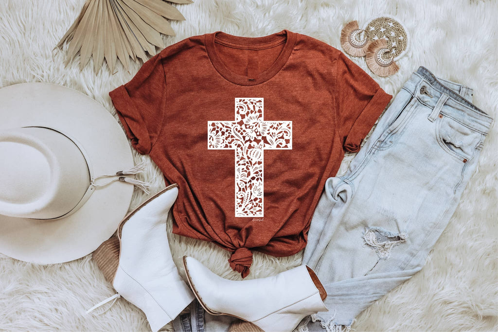 Lace Cross Rust Bella Vintage Faith Top Selling Graphic Tee