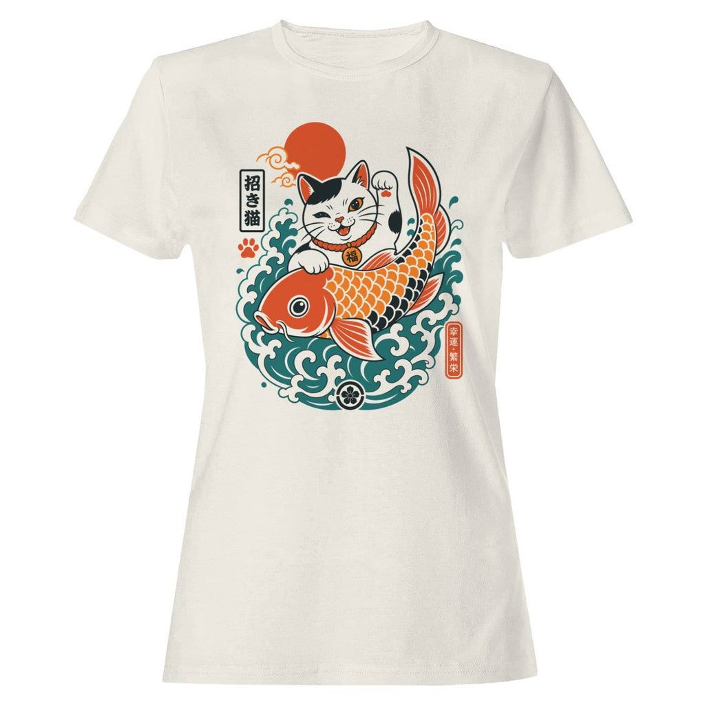 Lucky Black Maneki Neko Koi Fish Women's T-Shirt