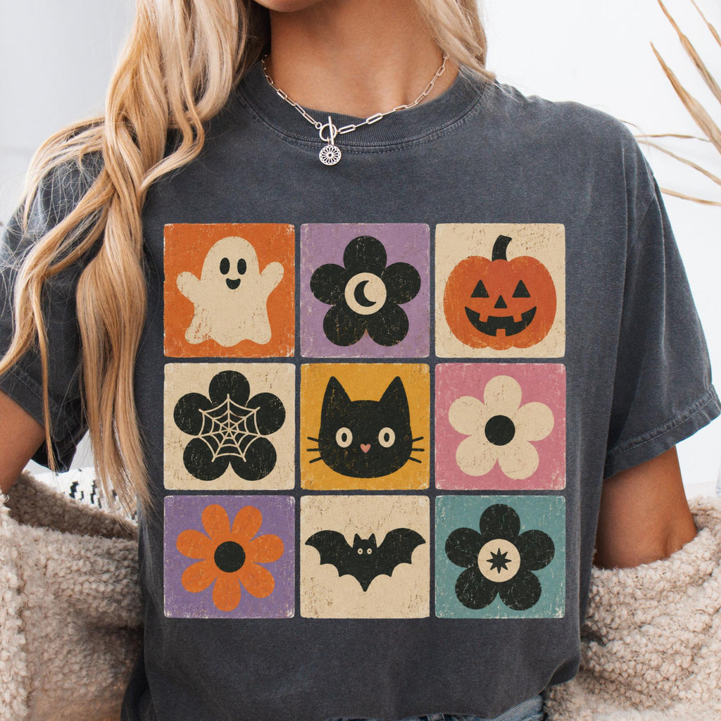 Halloween Retro Ghost Pumpkin Tee Floral Halloween Spooky Season Vintage Fall (4)