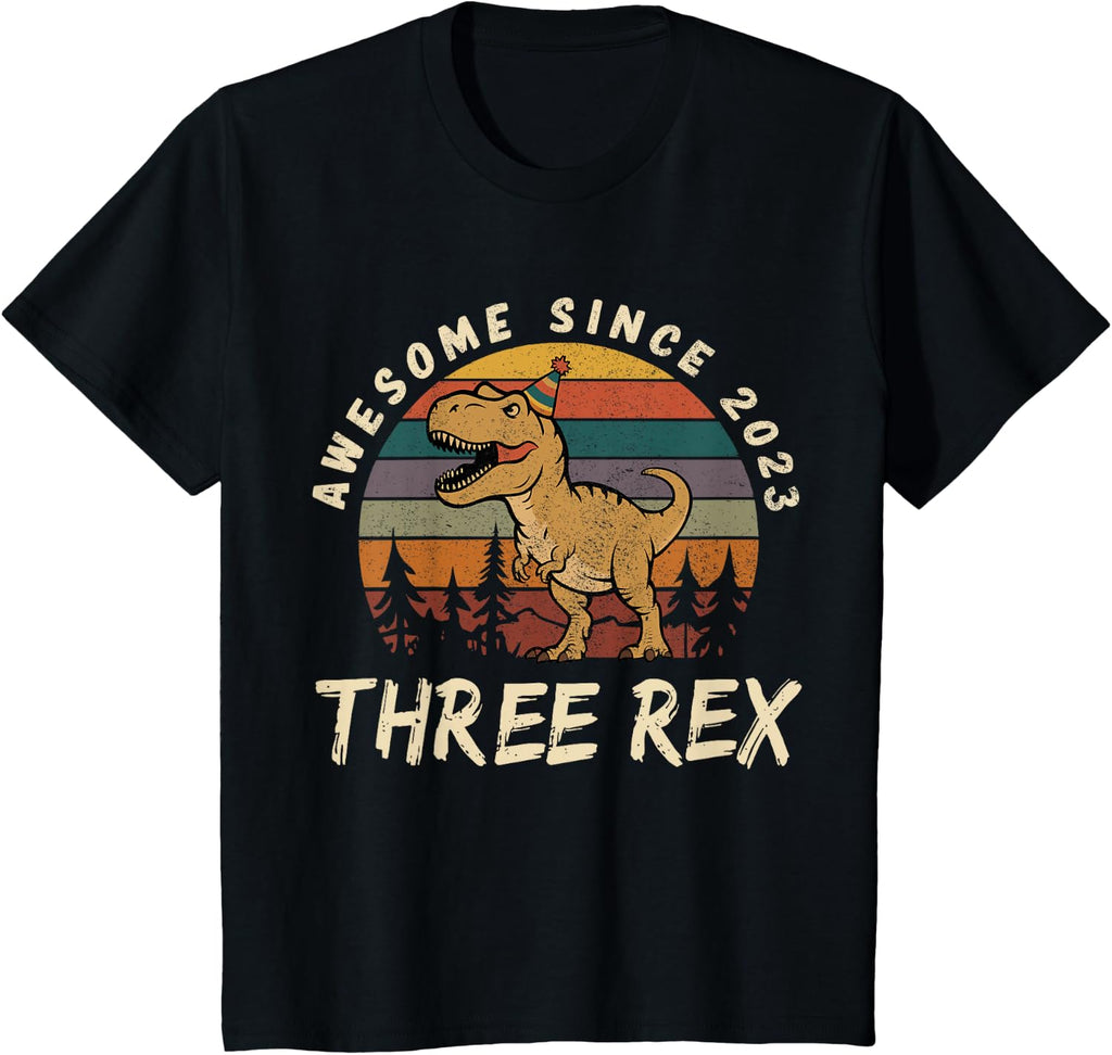Three Rex 3rd Birthday Dinosaur Year Old Born 2023 Unisex T-shirt, Sweatshirt, Hoodie (1)
