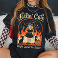 Sarcastic Halloween Feelin Witchy Tee Vintage Spooky Season Retro Black Cat (1)