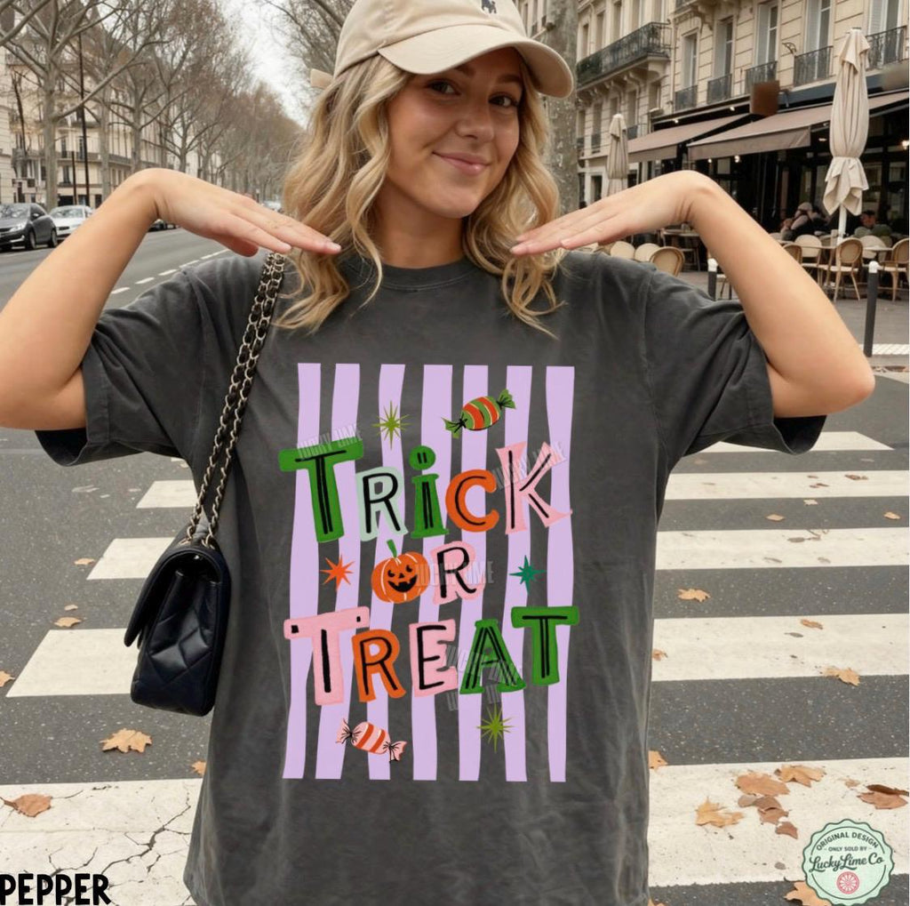 Trick Trea Comfort Colors Halloween Preppy Halloween Retro Halloween Tee Pumpkin Season Spooky Season (3)