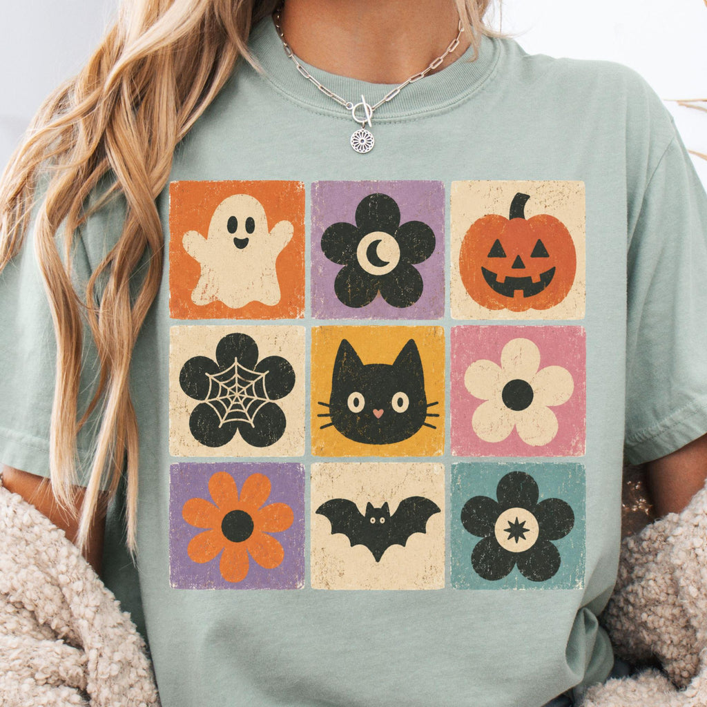 Halloween Retro Ghost Pumpkin Tee Floral Halloween Spooky Season Vintage Fall (2)