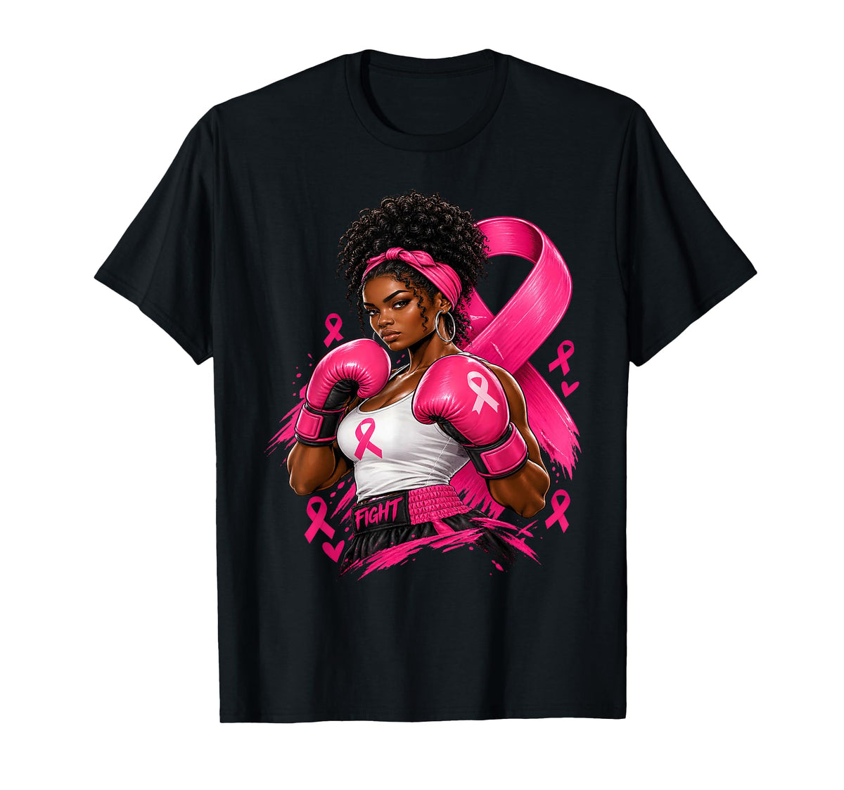Black African American Breast Cancer Afro Pink Ribbon Unisex T-shirt, Sweatshirt, Hoodie (1)