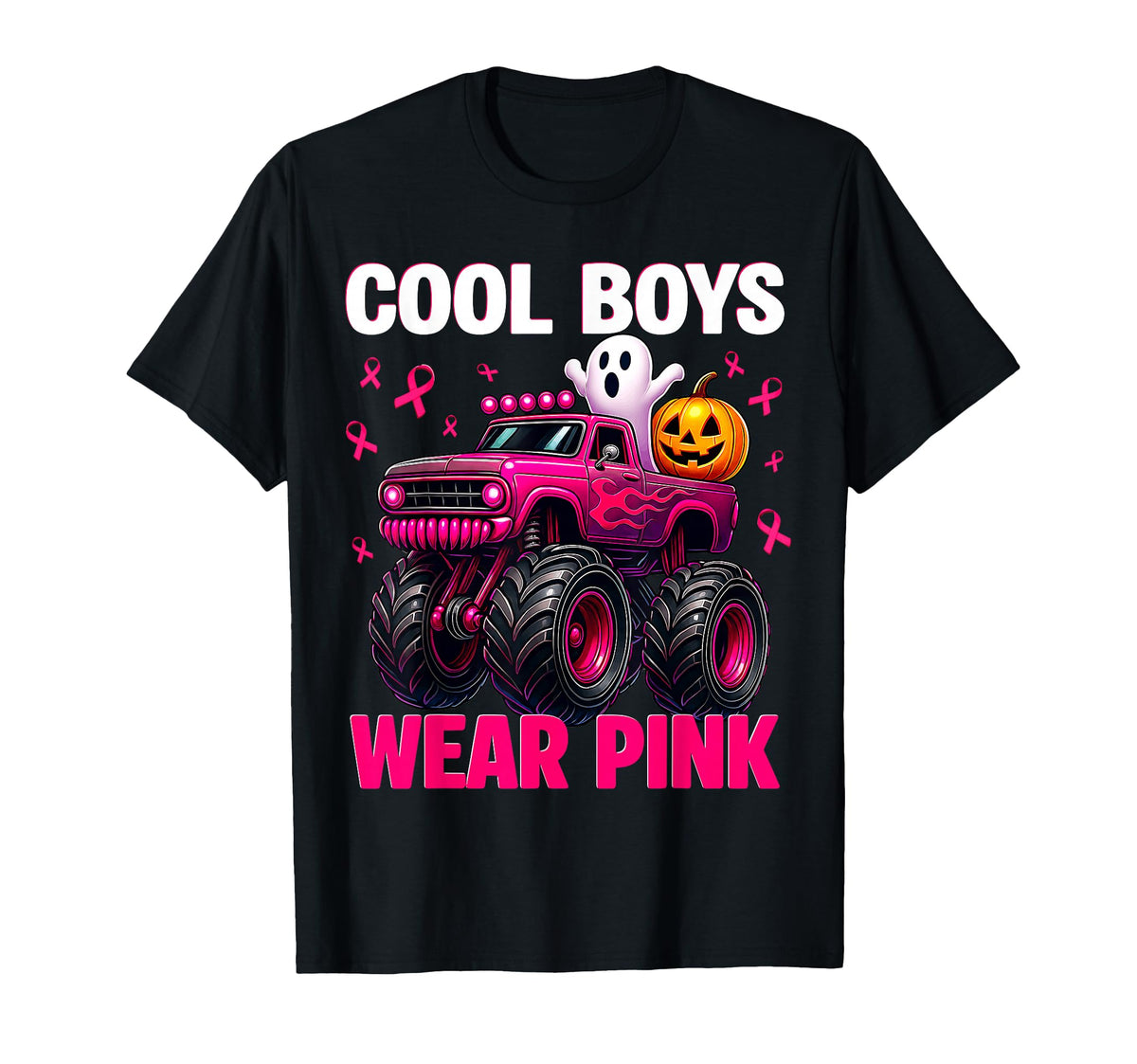 Breast Cancer Awareness Pink Ribbon Ghost Monster Truck Boy (1)