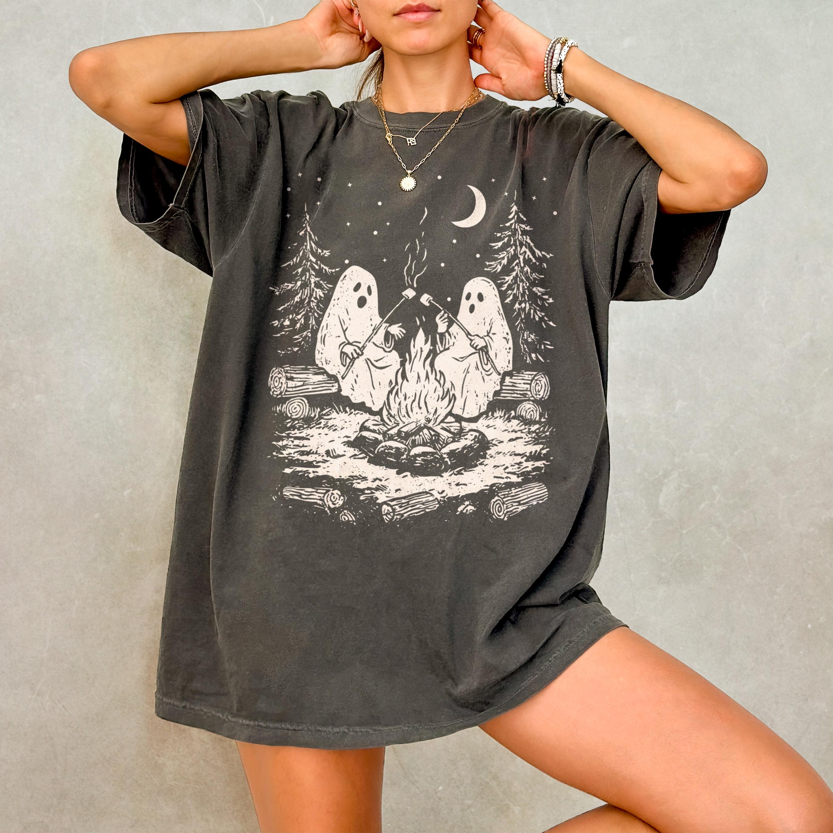 Ghost Stories Retro Halloween Ghost Comfort Colors Camping Spooky Season Fall Trick Treat Tee (1)