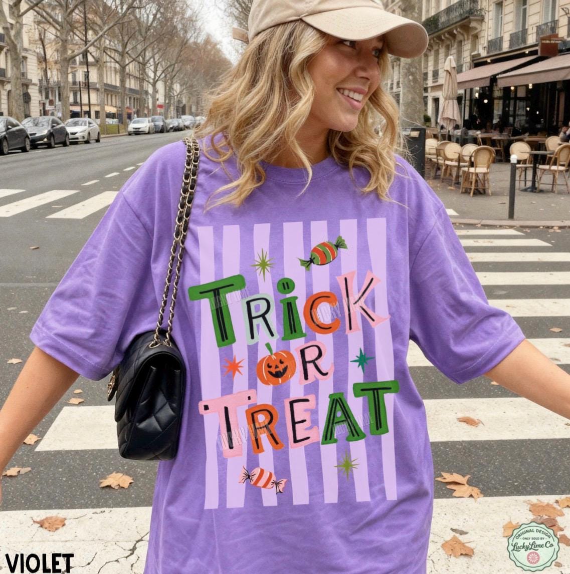 Trick Trea Comfort Colors Halloween Preppy Halloween Retro Halloween Tee Pumpkin Season Spooky Season (4)