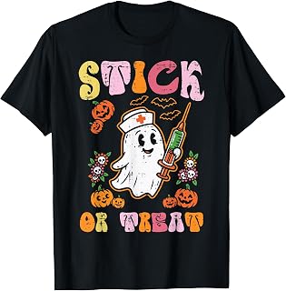 Halloween Nurse Ghost Stick Treat Costume Scrub Unisex T-shirt, Sweatshirt, Hoodie (1)